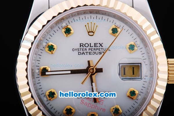Rolex Datejust Automatic Two Tone with Gold Bezel and Green Diamond Markers - Click Image to Close